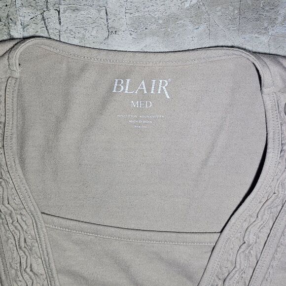 Blair Womens Medium Shirt Top - Beige / Tan Short Sleeve Blouse Casual Brown - Picture 3 of 7